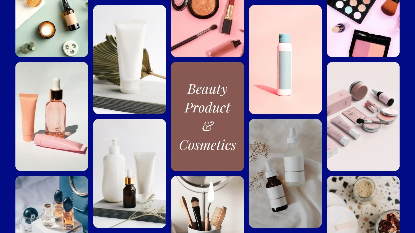 Beauty product and cosmetics collection grid.