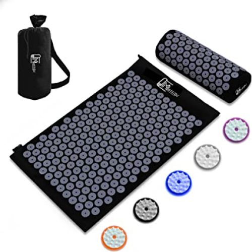 Acupressure Mat & Acupressure Pillow for Massage & Pain Relief, Acupressure Set for Relaxation, Stimulation and Meditation, Acupressure Mat (Black)