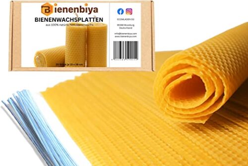 100% Pure Beeswax Sheets (Pack of 20) - 15 x 39 cm - No Additives for Candle Making and Crafts, 20 Beeswax Sheets Made of Natural Beeswax