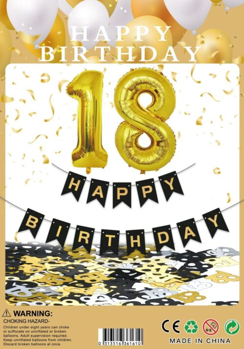 luftballons 18 Geburtstag Deko Schwarz Gold, 18 Geburtstag Junge Mädchen