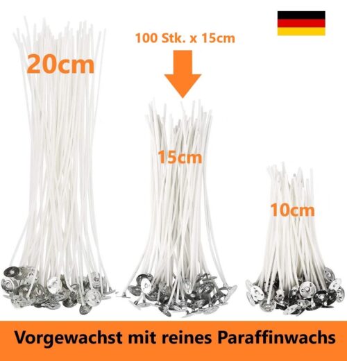 100 Stück Kerzendocht 15cm Lang mit Metallfuß