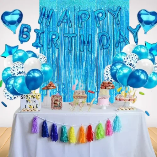 Blau Geburtstagsdeko Set jungen mit Happy Birthday Luftballons - Image 2