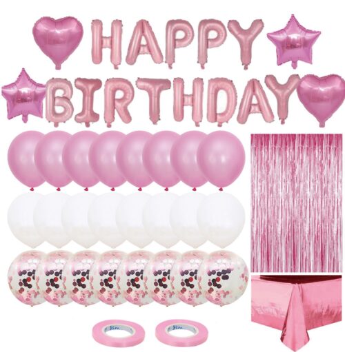 Mädchen Rosa Geburtstagsdeko Set mit Happy Birthday Luftballons - Image 2