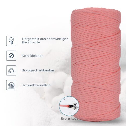 Makramee Garn 3mm x 100m Rosa Baumwollgarn für DIY Handwerk - Image 4