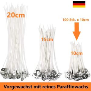 100 Stück Kerzendocht 10cm Lang mit Metallfuß