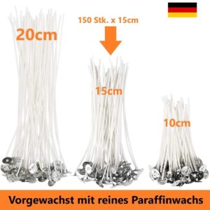 150 Stück Kerzendocht 15cm Lang mit Metallfuß
