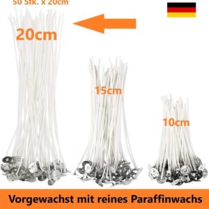 50 Stück Kerzendocht 20cm Lang mit Metallfuß