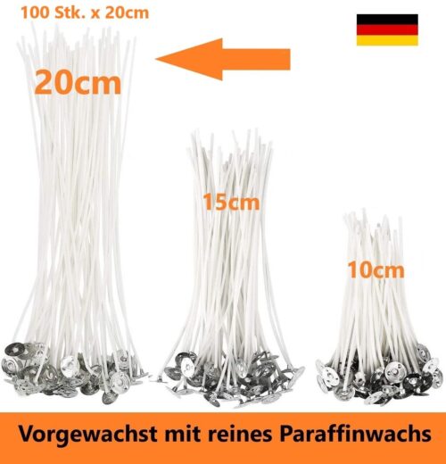 100 Stück Kerzendocht 20cm Lang mit Metallfuß