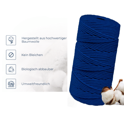 Makramee Garn 3mm x 100m Blau Baumwollgarn für DIY Handwerk - Image 2