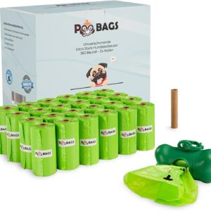 24 Rollen | 360 Hundekotbeutel mit Gratis Kotbeutelspender, Gassibeutel Reisfest