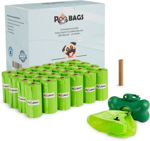 24 Rollen | 360 Hundekotbeutel mit Gratis Kotbeutelspender, Gassibeutel Reisfest