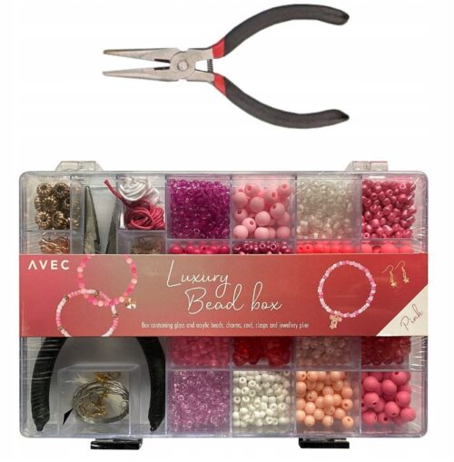 Perlen-Box Pink mit Zubehör, Schmuckherstellung Bastelset Glasperlen Briefperlen - Image 2