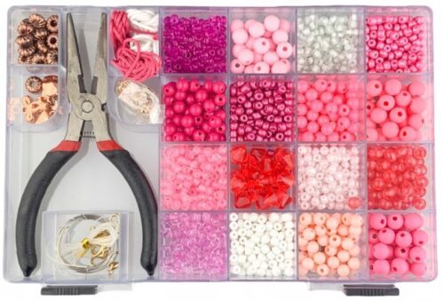 Perlen-Box Pink mit Zubehör, Schmuckherstellung Bastelset Glasperlen Briefperlen - Image 3