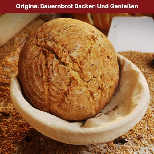 GÄRKORB Gärkörbchen Set ,25x9cm mit Leinentuch,Schaber & Holzbürste,Natur Rattan - Image 3