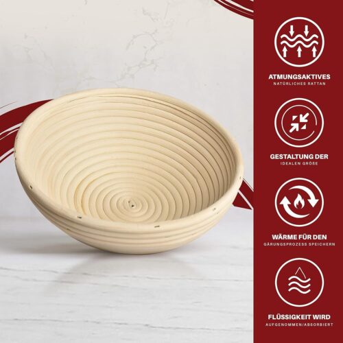 GÄRKORB Gärkörbchen Set ,25x9cm mit Leinentuch,Schaber & Holzbürste,Natur Rattan - Image 7