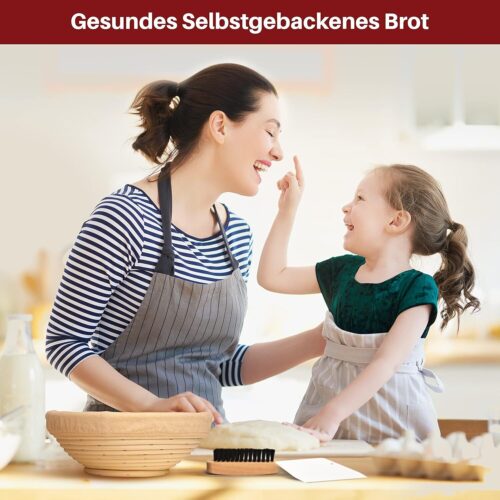 GÄRKORB Gärkörbchen Set ,25x9cm mit Leinentuch,Schaber & Holzbürste,Natur Rattan - Image 8