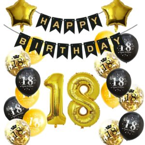 18 Geburtstag Deko Set Schwarz Gold | Zahlen+Girlande+Konfetti für Junge Mädchen