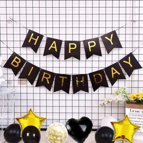 18 Geburtstag Deko Set Schwarz Gold | Zahlen+Girlande+Konfetti für Junge Mädchen - Image 3
