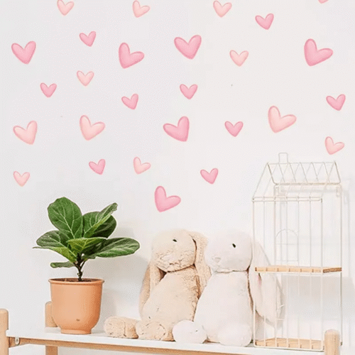 60 Stück weiche rosa große kleine Herzform Wandaufkleber,Deko Kindergarten Home Dekoration,wandtattoo für Mädchenzimmer - Image 5