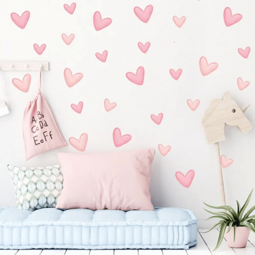 60 Stück weiche rosa große kleine Herzform Wandaufkleber,Deko Kindergarten Home Dekoration,wandtattoo für Mädchenzimmer - Image 2