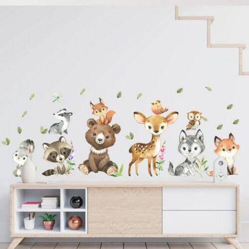 Wandtattoo mit Waldtieren,Bär Hirsch Hase Blätter,Wandsticker für Kinderzimmer - Image 2