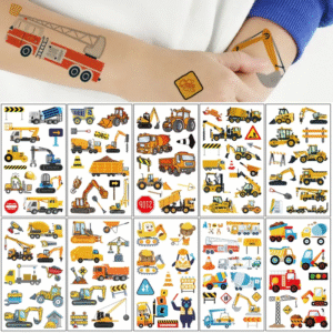 Kindertattoo Temporäre Tattoos mit Bagger für Jungen, 10 Blatt wasserfeste Tattoos