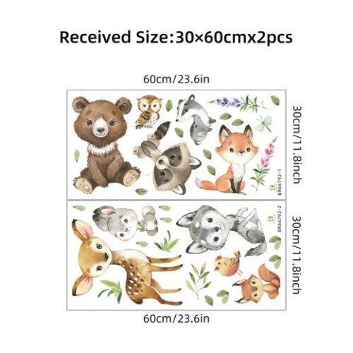 Wandtattoo mit Waldtieren,Bär Hirsch Hase Blätter,Wandsticker für Kinderzimmer - Image 3
