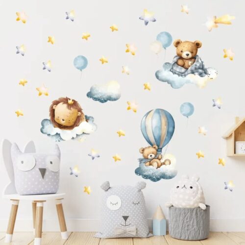 Wandsticker mit Luftballon Löwe Bär Wolke Sterne Wandsticker, Kinderdeko, Kindergarten - Image 2