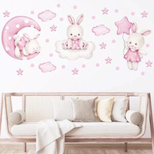 Kaninchen Tanz Ballon, Wolken, Sterne, Wandaufkleber für Mädchenzimmer,babyzimmer