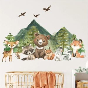 lächelndes Gesicht Bär, Hirsch, Fuchs,Baum, Bergtier Wandaufkleber