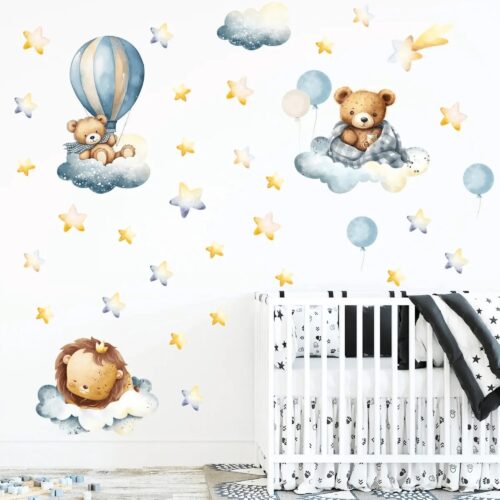 Wandsticker mit Luftballon Löwe Bär Wolke Sterne Wandsticker, Kinderdeko, Kindergarten - Image 6