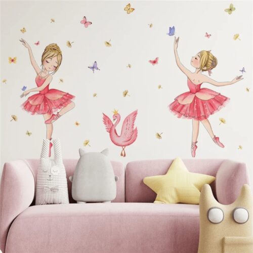 selbstklebend Prinzessin, Schwan, Blumen, und Schmetterlinge Wandaufkleber, Deko Kindergarten Heimdekoration - Image 4