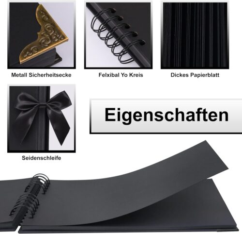 Fotoalbum zum Selbstgestalten Schwarz mit Metallic Farbstiften, Schablonen (aus Karton, für ca. 80 bis 320 Bilder, 29.5x21.0x3.4cm) - Image 6