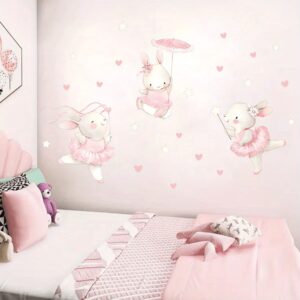 Wandaufkleber mit Kaninchen tanzen Herz Möbel, Wandtattoo für Mädchenzimmer, Babyzimmer