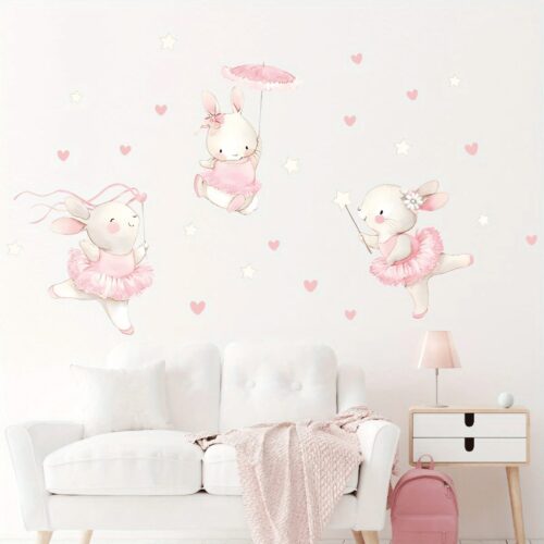 Wandaufkleber mit Kaninchen tanzen Herz Möbel, Wandtattoo für Mädchenzimmer, Babyzimmer - Image 4