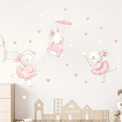 Wandaufkleber mit Kaninchen tanzen Herz Möbel, Wandtattoo für Mädchenzimmer, Babyzimmer - Image 2
