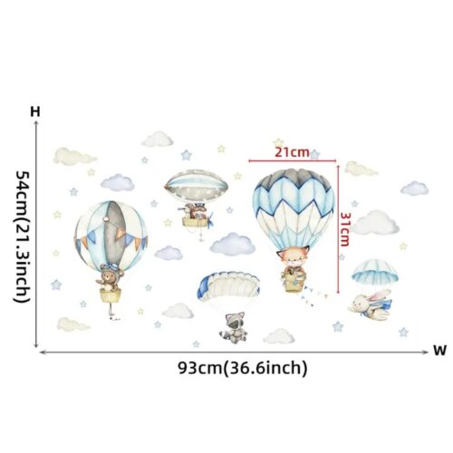 Wandsticker Kinder Tier Heißluftballon Wandsticker,Wandaufkleber Deko (Wandtattoo mit Waldtieren für Kinderzimmer, aquarell tiere heißluft ballon wolken aufkleber), wasserdichte abnehmbare, kindergarten haus dekoration - Image 3