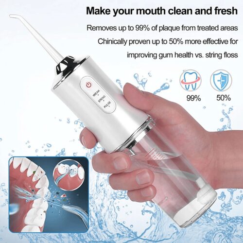 Montegoni Munddusche tragbarer elektrischer Zahnreiniger, 220 ml Wassertank, Wasser-Zähneflosser,4 Düsenspitzen,3 Modi,IPX7, 1400 U/min - Image 2