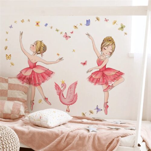 selbstklebend Prinzessin, Schwan, Blumen, und Schmetterlinge Wandaufkleber, Deko Kindergarten Heimdekoration - Image 5