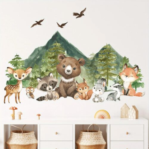 lächelndes Gesicht Bär, Hirsch, Fuchs,Baum, Bergtier Wandaufkleber - Image 4