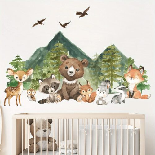 lächelndes Gesicht Bär, Hirsch, Fuchs,Baum, Bergtier Wandaufkleber - Image 2