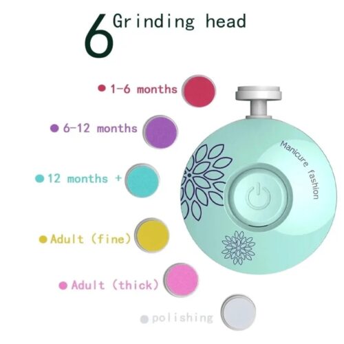 Montegoni Nagelknipser-Set Baby-Nagelschleifer, Elektrische Nagelfeile mit 6 Schleif kopf Ersatz, Pediküreset Elektrisch für Säuglinge,Kleinkinde und Erwachsene - Image 2