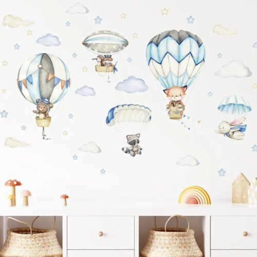 Wandsticker Kinder Tier Heißluftballon Wandsticker,Wandaufkleber Deko (Wandtattoo mit Waldtieren für Kinderzimmer, aquarell tiere heißluft ballon wolken aufkleber), wasserdichte abnehmbare, kindergarten haus dekoration - Image 5