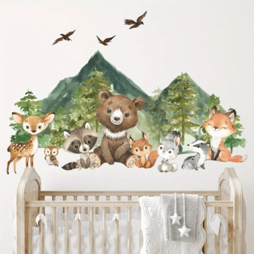 lächelndes Gesicht Bär, Hirsch, Fuchs,Baum, Bergtier Wandaufkleber - Image 3