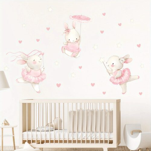 Wandaufkleber mit Kaninchen tanzen Herz Möbel, Wandtattoo für Mädchenzimmer, Babyzimmer - Image 3
