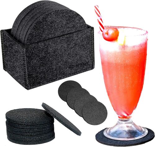 14er Set inkl. Box, Schwarz untersetzer für gläser, Zubehör für Tisch Design Glasuntersetzer für Getränke, Bar, Tassen, Glas