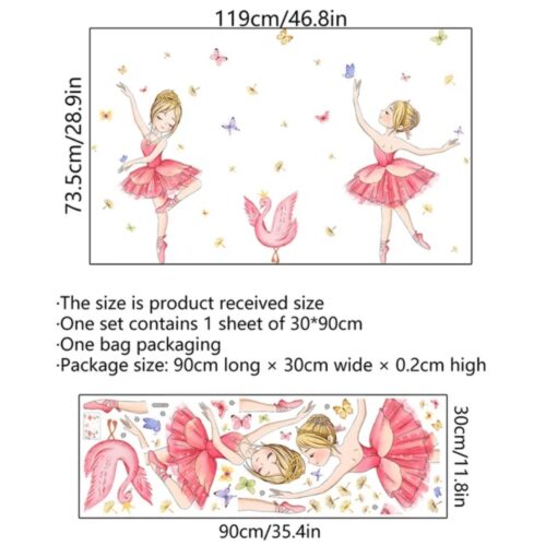 selbstklebend Prinzessin, Schwan, Blumen, und Schmetterlinge Wandaufkleber, Deko Kindergarten Heimdekoration - Image 2