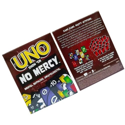 Spielwelt UNO Spiele UNO No Mercy Karten (UNO Kartenspiel für die Familie, Reisespiel oder Spiel für Erwachsene, Kinder und Familie Karte Brettspiel lustige Uno Geschenke), Doppelseitige Karten,für 2-10 Spieler - Image 3