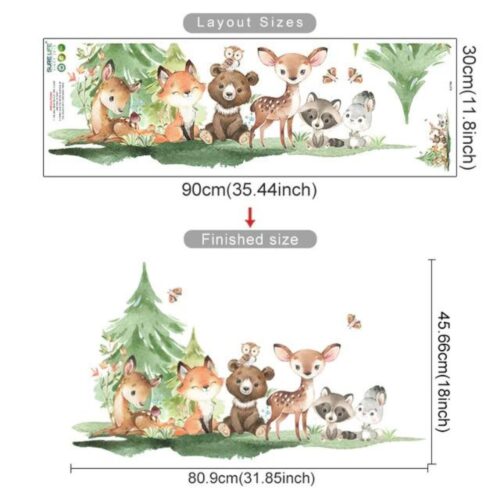 Wandtattoo mit Waldtieren für Kinderzimmer, Braunbär Hirsch Hase Tier mit Baum, Wandaufkleber - Image 3