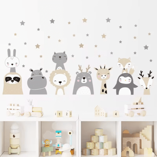 Niedlichen Löwen hasen Geraffi Penguin Waldtiere Sterne Wandsticker,Wanddeko für Mädchenzimmer,Babyzimmer - Image 5